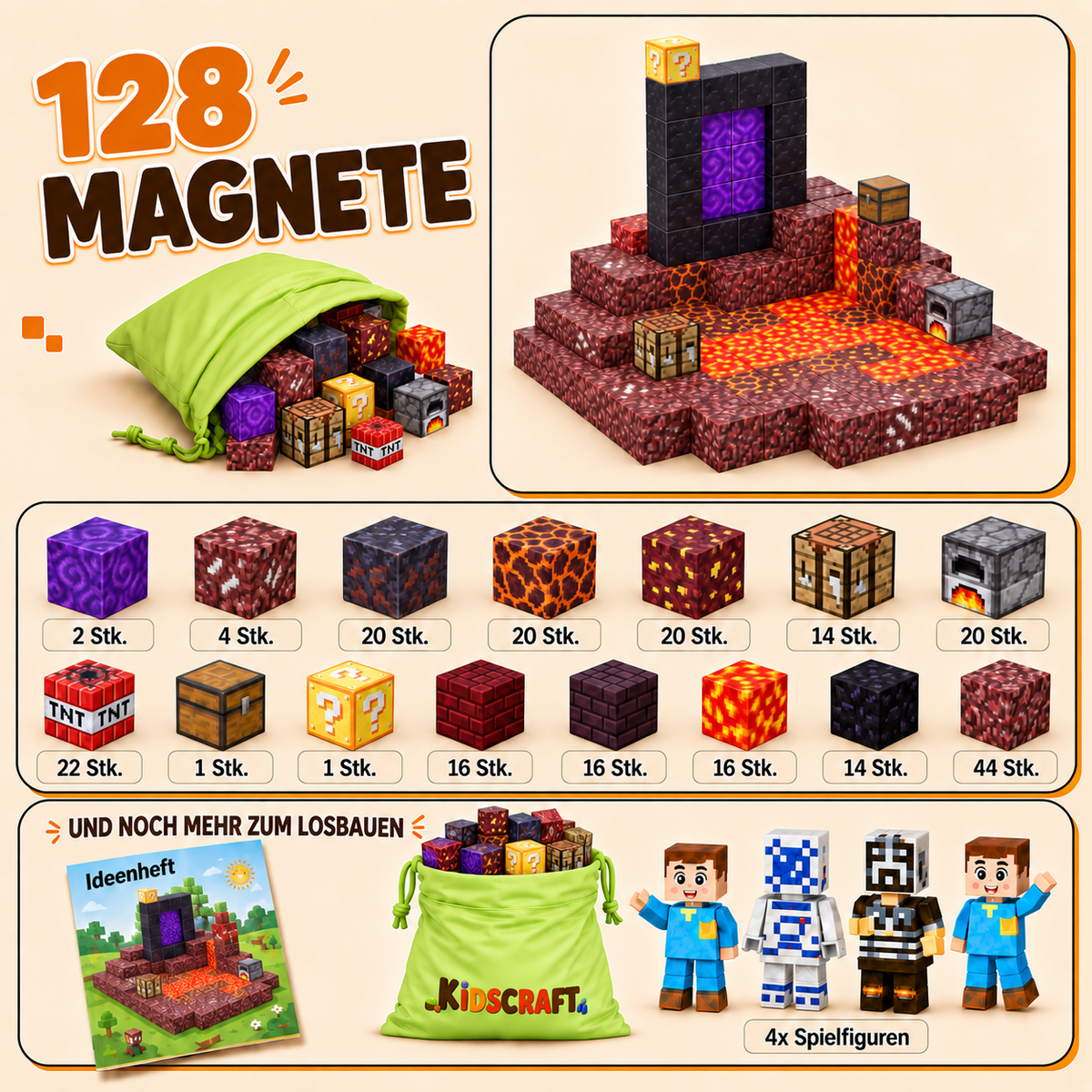 KidsCraft® Patented Minecraft Magnetic Building Blocks