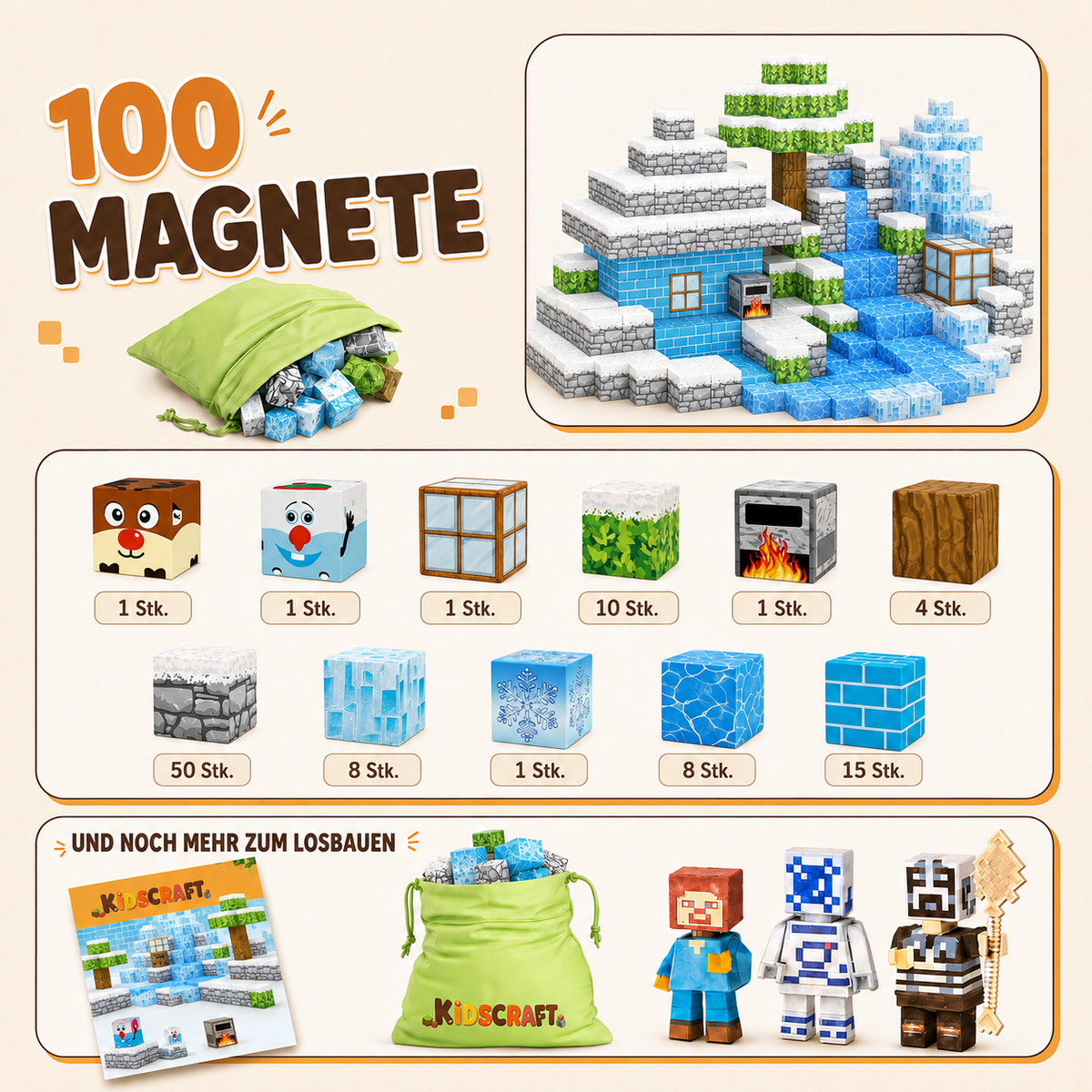 KidsCraft Snow World - 100 Building Blocks