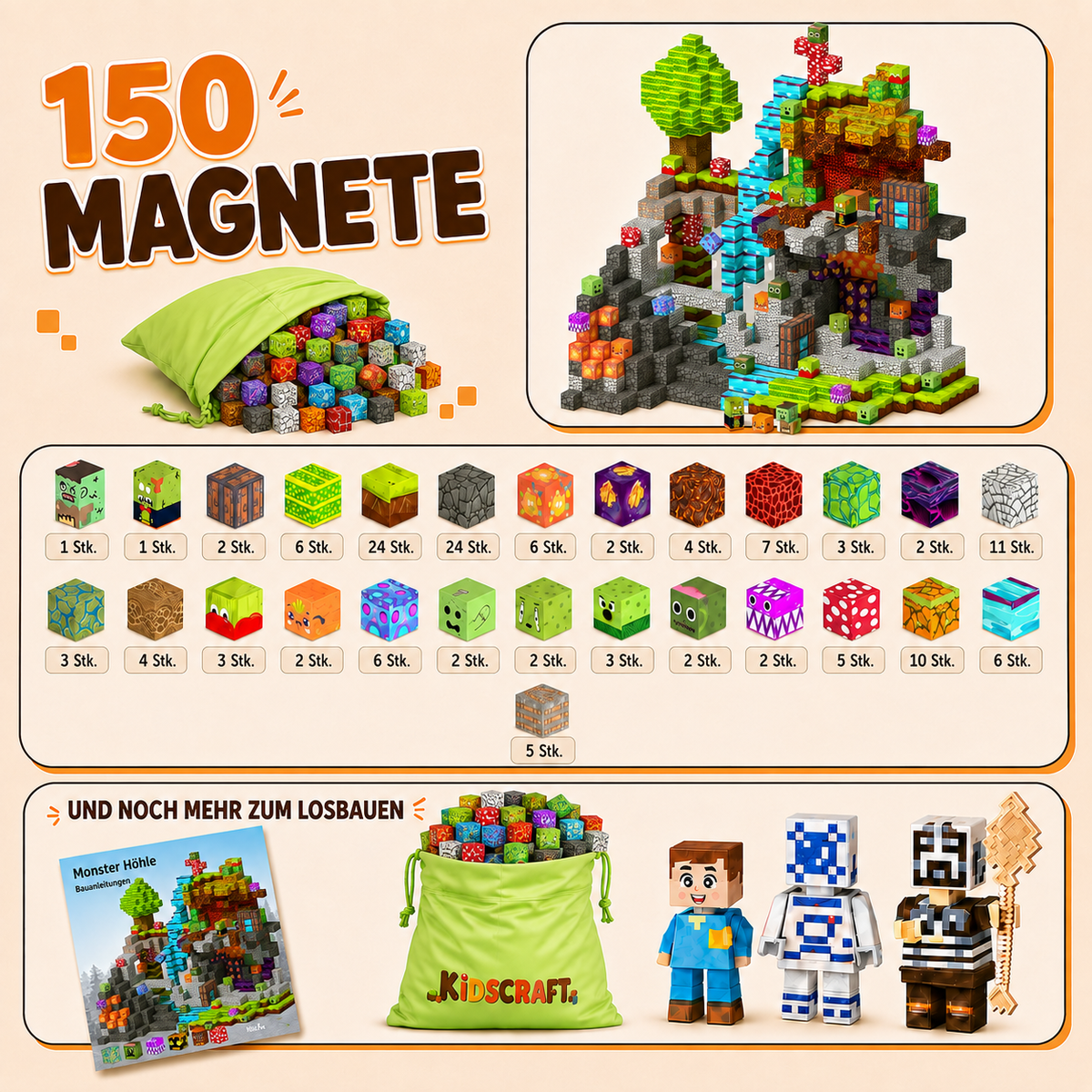 KidsCraft Monster Cave - 100 & 150 Building Blocks